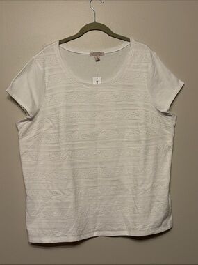 dressbarn White Short-Sleeve Lace-Stripe Scoop Neck Top. Size 2X
